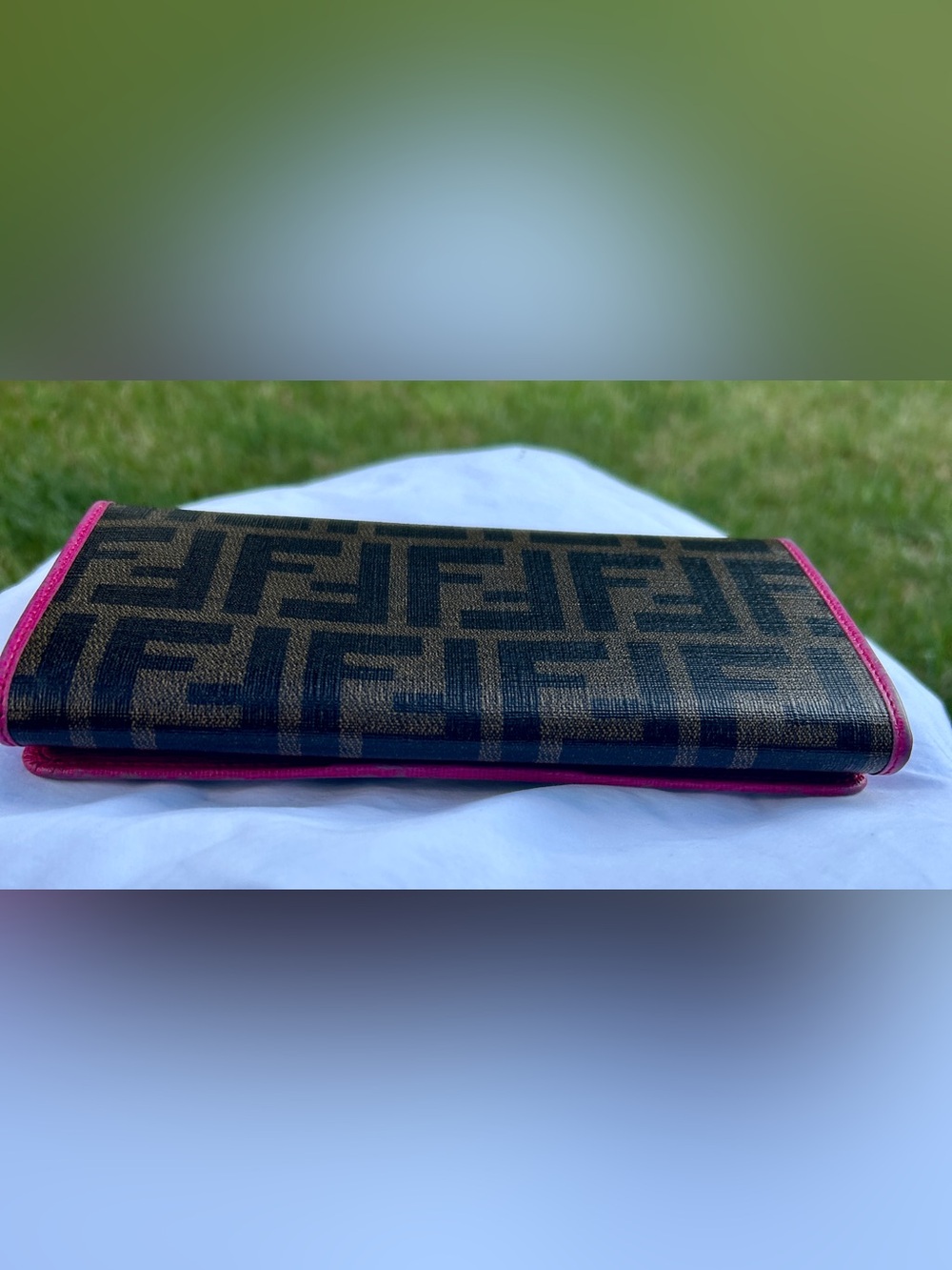 Fendi Tobacco/Pink Zucca Coated Canvas Flap Continental
Wallet. ECU - Picture 6 of 14